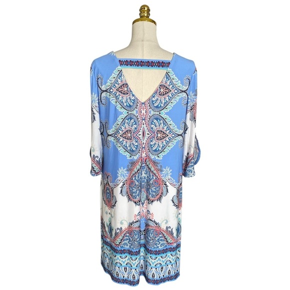 Roz & Ali Women’s 14 Scoop-Neck 3/4 Cut Out Sleeves Paisley Sheath Mini Dress - Picture 6 of 10